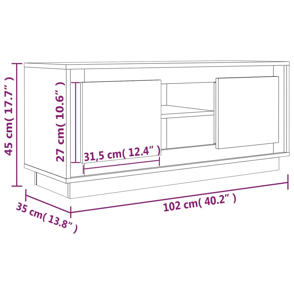 vidaXL Meuble TV Blanc brillant 102x35x45 cm Bois d'ingénierie
