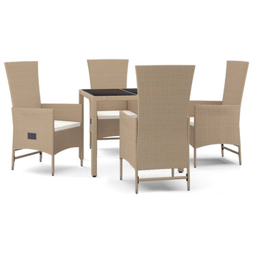 vidaXL 5-tlg. Garten-Essgruppe mit Kissen Beige Poly Rattan