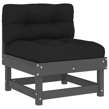 vidaXL Mittelsofa mit Kissen Grau Massivholz Kiefer