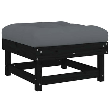 vidaXL Tabouret de jardin avec coussin noir Bois de pin massif