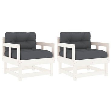 vidaXL Chaises de jardin avec coussins 2 pcs Blanc Bois de pin massif