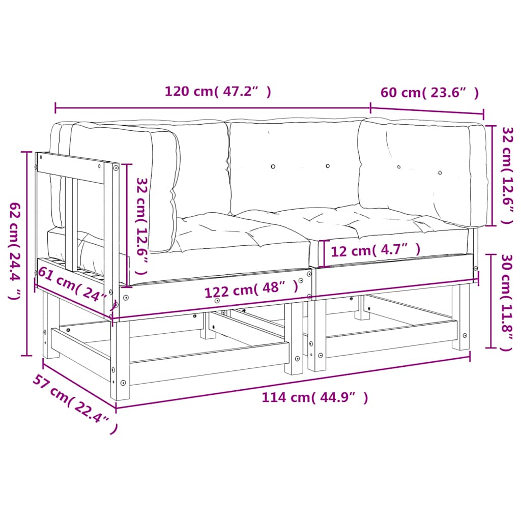 vidaXL Ecksofas mit Kissen 2 Stk. Massivholz Douglasie