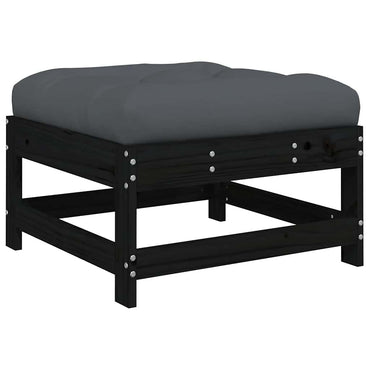 vidaXL Tabouret de jardin avec coussin noir Bois de pin massif