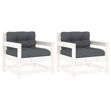 vidaXL Chaises de jardin avec coussins 2 pcs Blanc Bois de pin massif