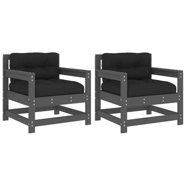 vidaXL Chaises de jardin avec coussins 2 pcs Bois de pin massif gris