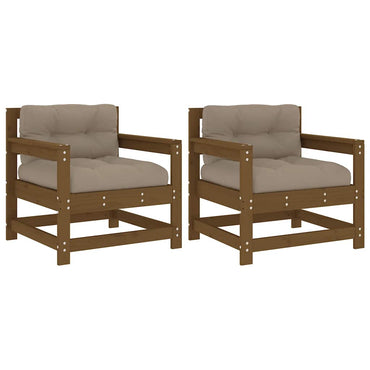 vidaXL Chaises de jardin avec coussins 2 pcs Marron miel Bois de pin massif