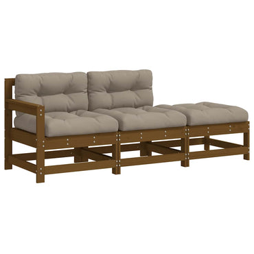 vidaXL Salon de jardin 3 pcs avec coussins Marron miel Bois massif