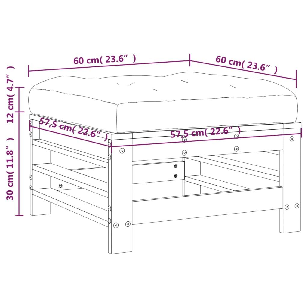 vidaXL Gartenhocker mit Kissen Schwarz Massivholz Kiefer