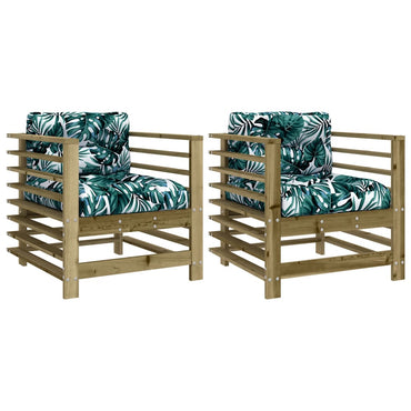 vidaXL Chaises de jardin avec coussins 2 pcs. Bois de pin imprégné