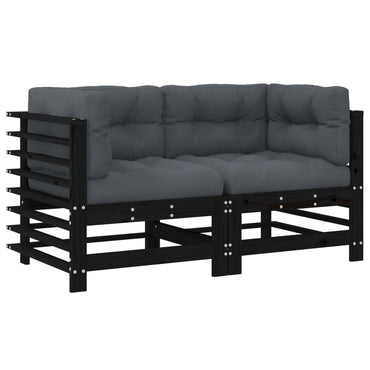 vidaXL Ecksofas mit Kissen 2 Stk. Schwarz Massivholz Kiefer