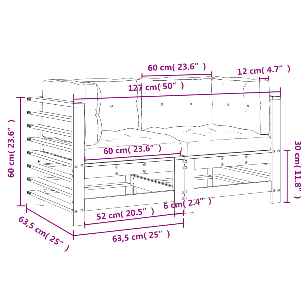 vidaXL Ecksofas mit Kissen 2 Stk. Massivholz Douglasie