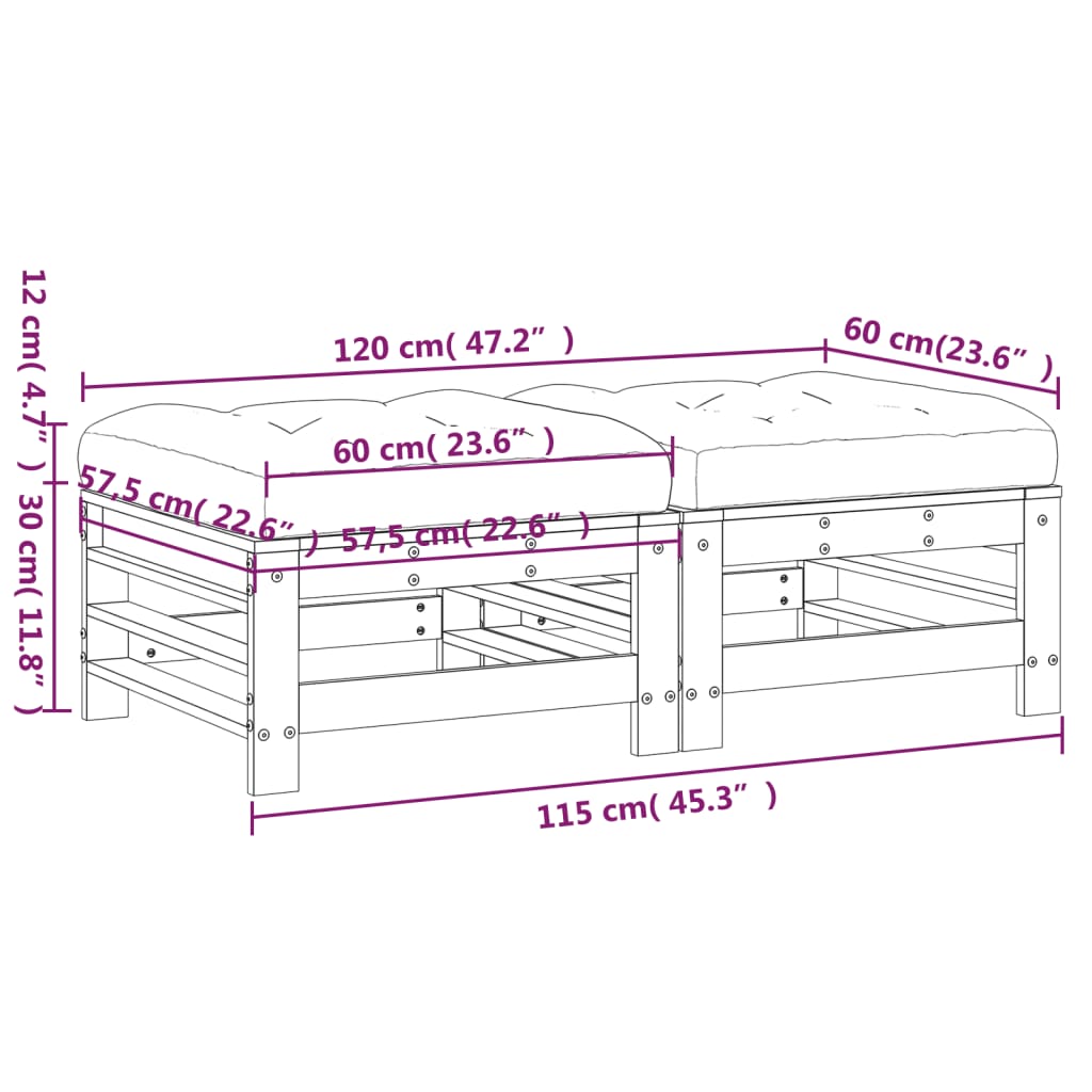 vidaXL Gartenhocker mit Kissen 2 Stk. Weiß Massivholz Kiefer