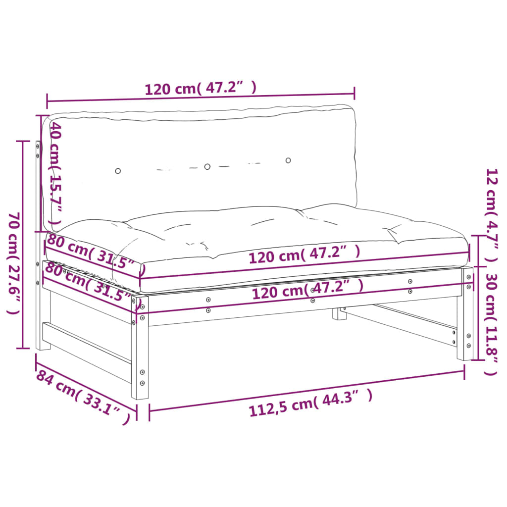 vidaXL Mittelsofa Weiß 120x80 cm Massivholz Kiefer