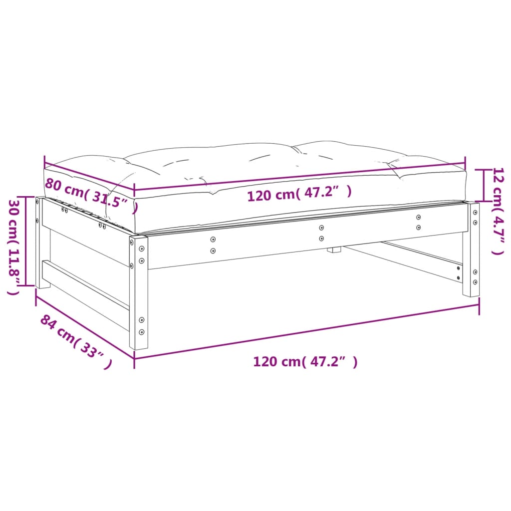 vidaXL Gartenhocker 120x80 cm Massivholz Kiefer