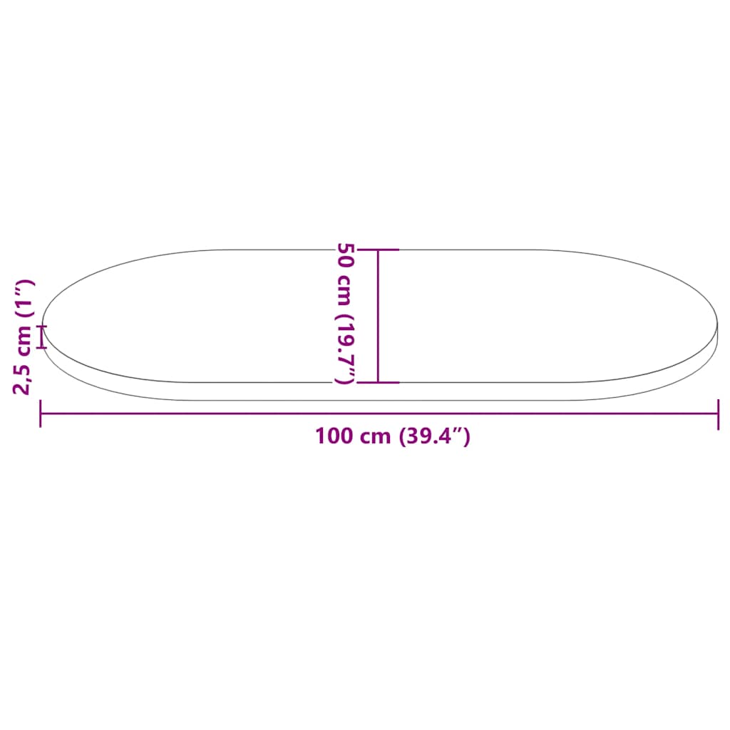 vidaXL Dessus de table 100x50x2,5 cm Bois de pin massif Oval