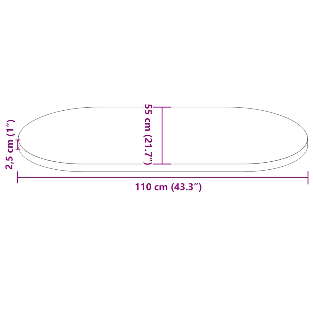 vidaXL Plateau de table Blanc 110x55x2,5 cm Bois de pin massif Ovale