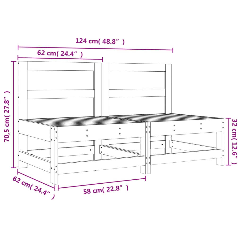 vidaXL Canapés centraux de jardin 2 pcs Bois de Douglas massif