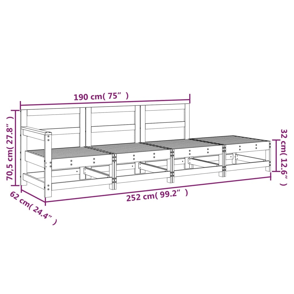 vidaXL Salon de jardin 4 pcs Bois de pin massif Gris