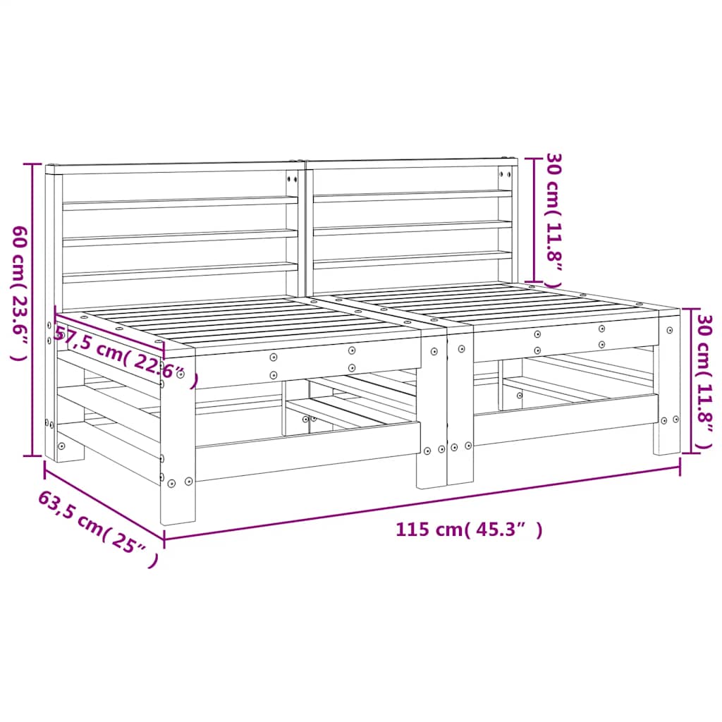 vidaXL Canapés centraux de jardin 2 pcs Bois de pin massif