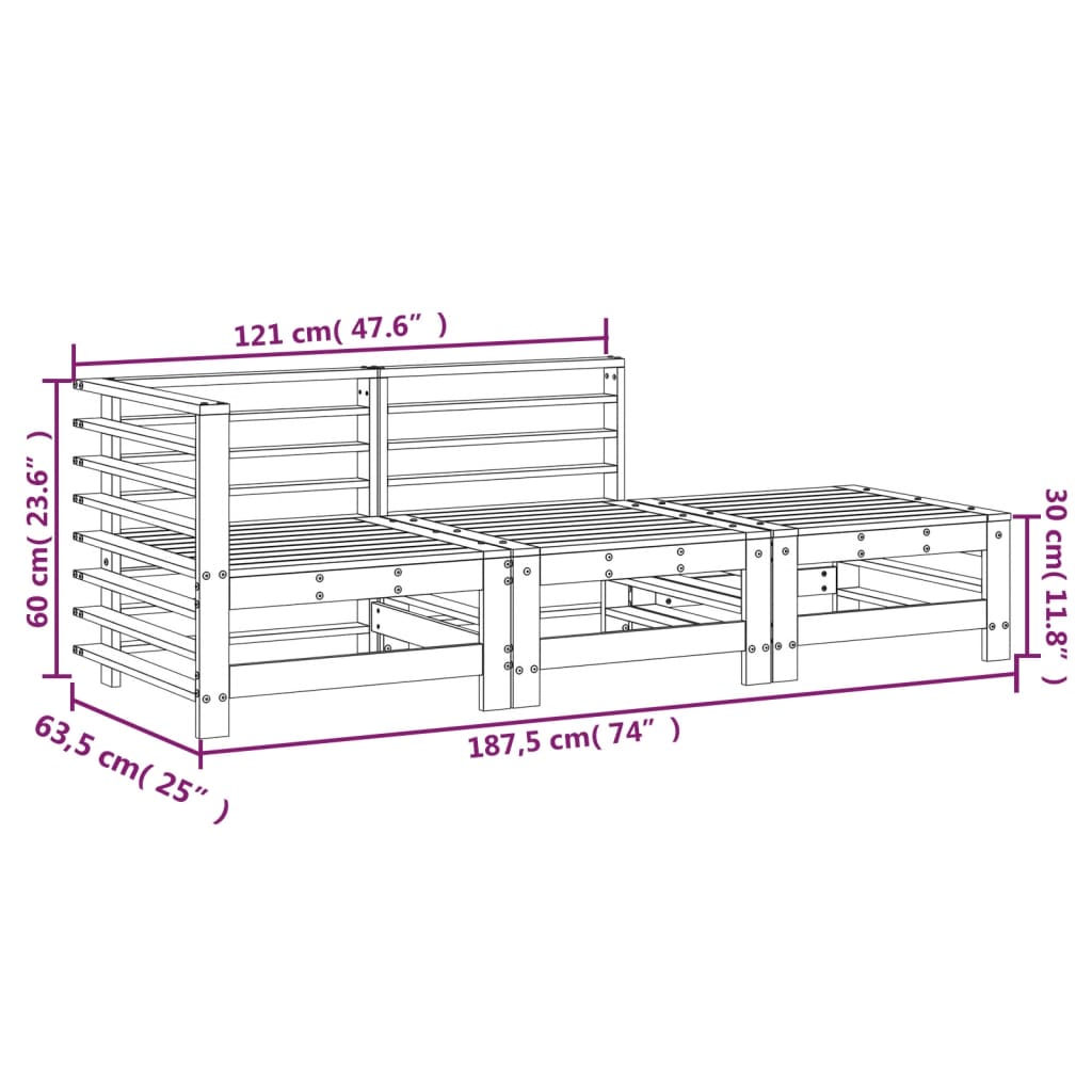 vidaXL Ensemble de jardin 3 pcs Blanc Bois de pin massif