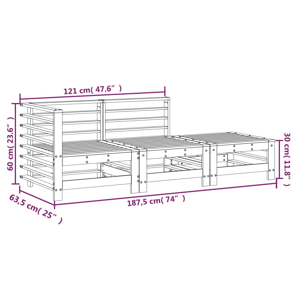 vidaXL Ensemble de mobilier de jardin 3 pcs Noir Bois de pin massif