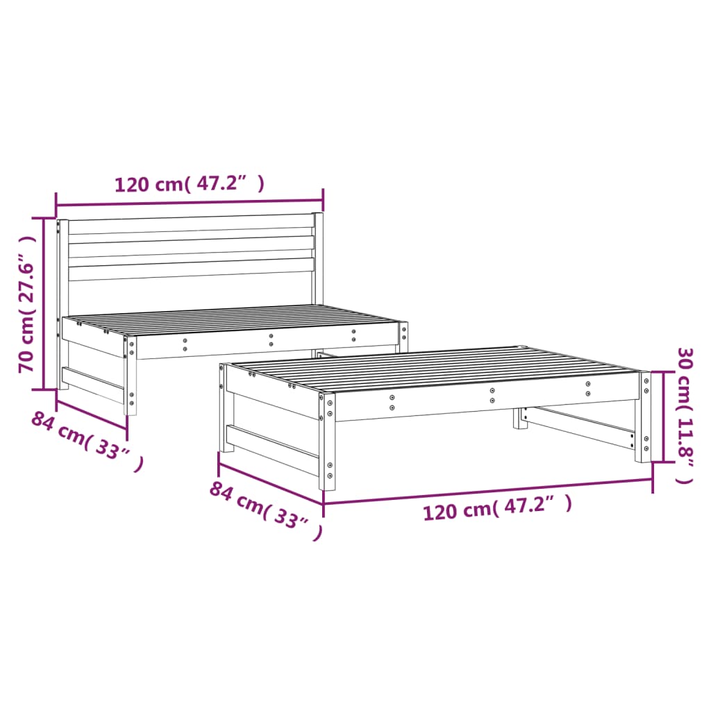 vidaXL Salon de jardin 2 pcs marron miel, bois de pin massif
