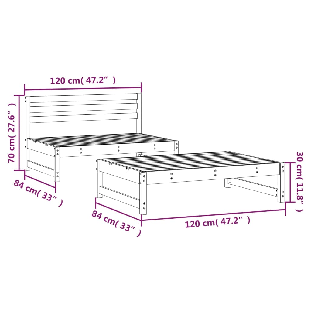 vidaXL Salon de jardin 2 pcs en pin imprégné