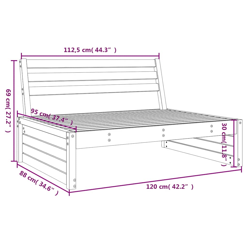 vidaXL Canapé central de jardin gris 120x80 cm Bois de pin massif