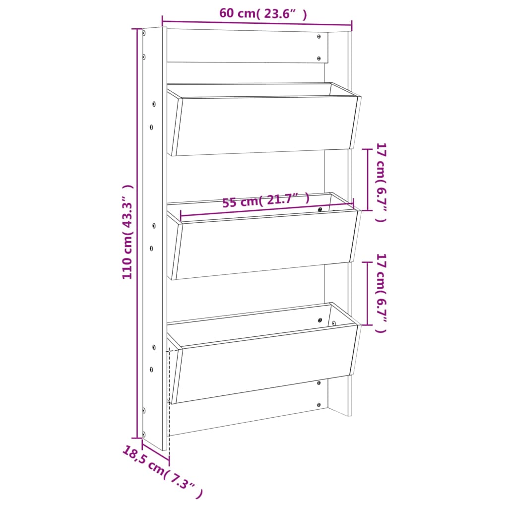 vidaXL Wand-Pflanzkübel 3 Fächer 60x18,5x110 cm Massivholz Douglasie