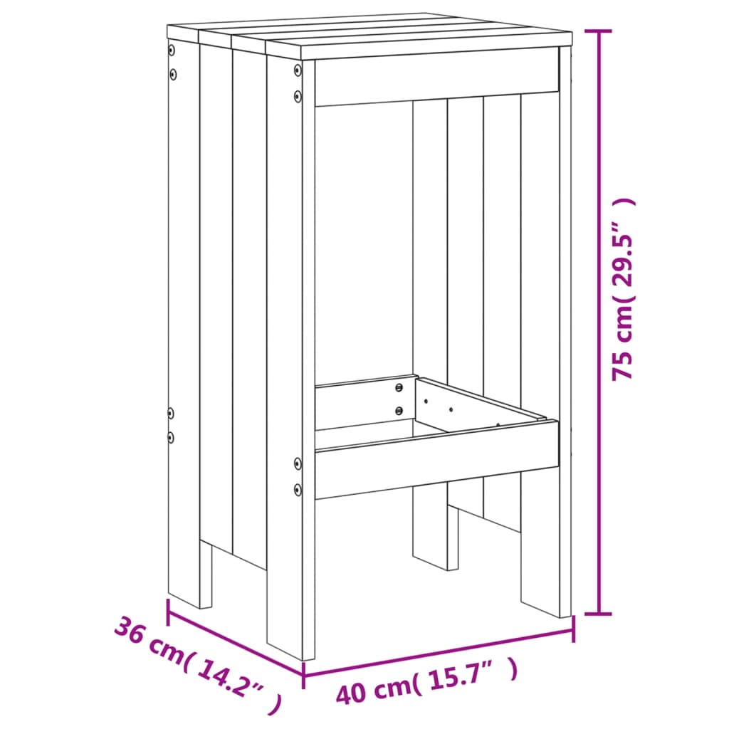 vidaXL Barhocker 2 Stk. Schwarz 40x36x75 cm Massivholz Kiefer