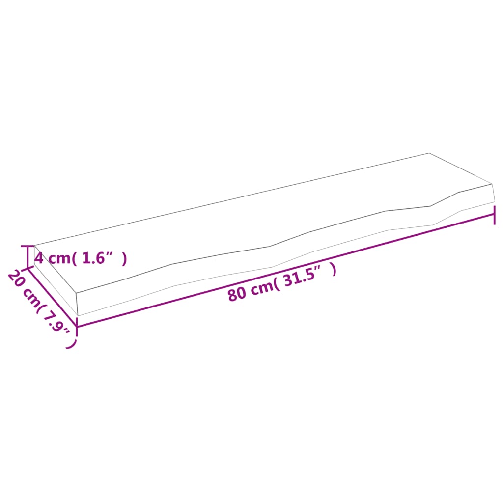 vidaXL Wandregal 80x20x4 cm Massivholz Eiche Unbehandelt