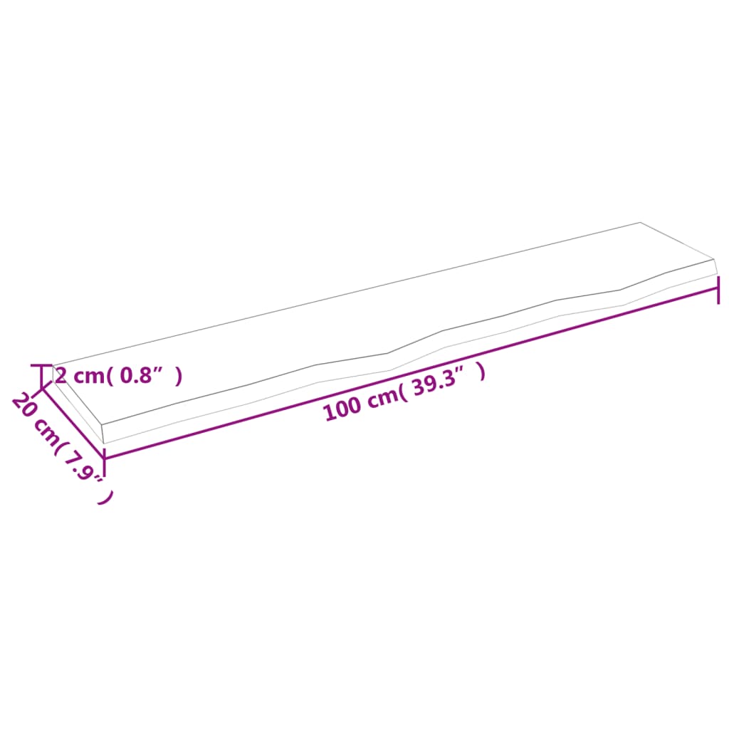 vidaXL Wandregal 100x20x2 cm Massivholz Eiche Unbehandelt