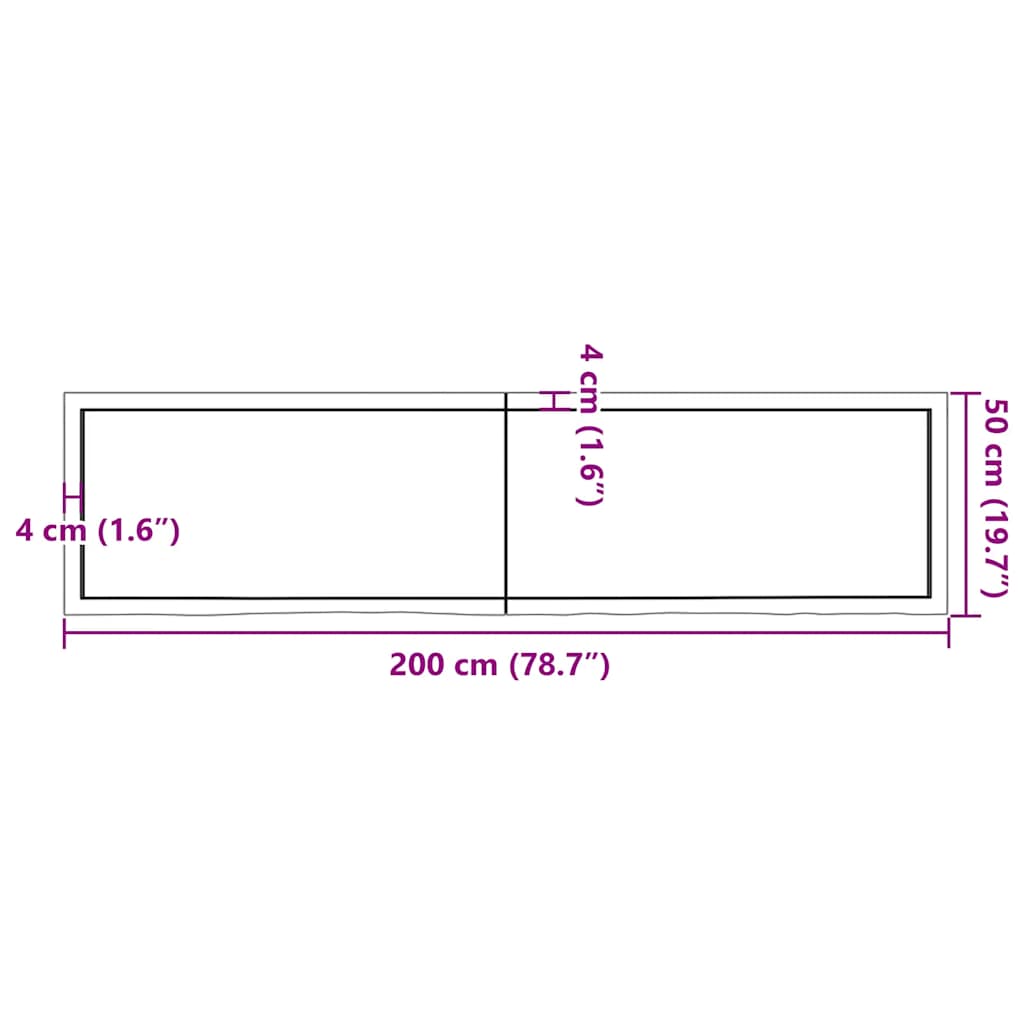 vidaXL Wandregal Dunkelbraun 200x50x(2-4)cm Massivholz Eiche Behandelt