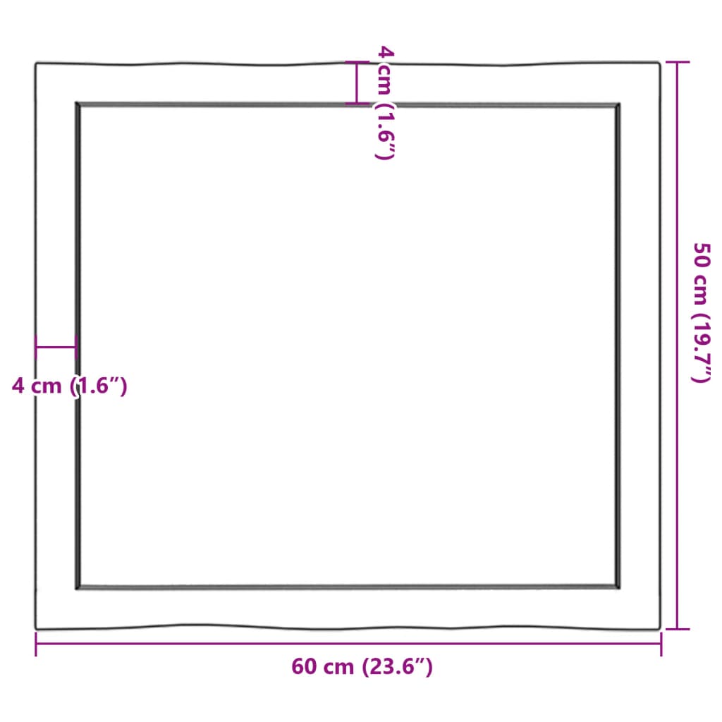 vidaXL Tischplatte 60x50x(2-6) cm Massivholz Unbehandelt Baumkante