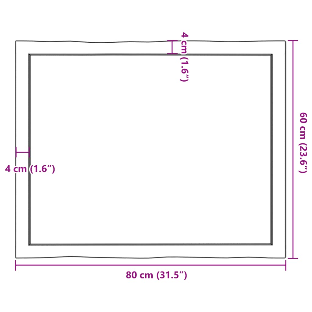 vidaXL Tischplatte 80x60x(2-6) cm Massivholz Unbehandelt Baumkante