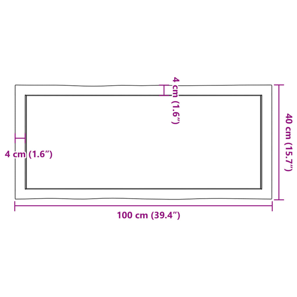 vidaXL Tischplatte 100x40x(2-6) cm Massivholz Unbehandelt Baumkante