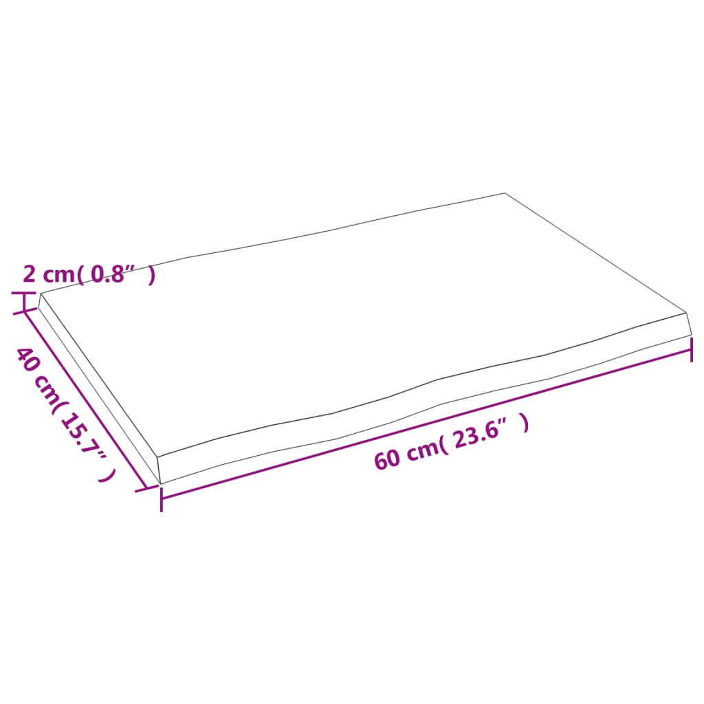 vidaXL Tischplatte 60x40x2 cm Massivholz Eiche Behandelt Baumkante