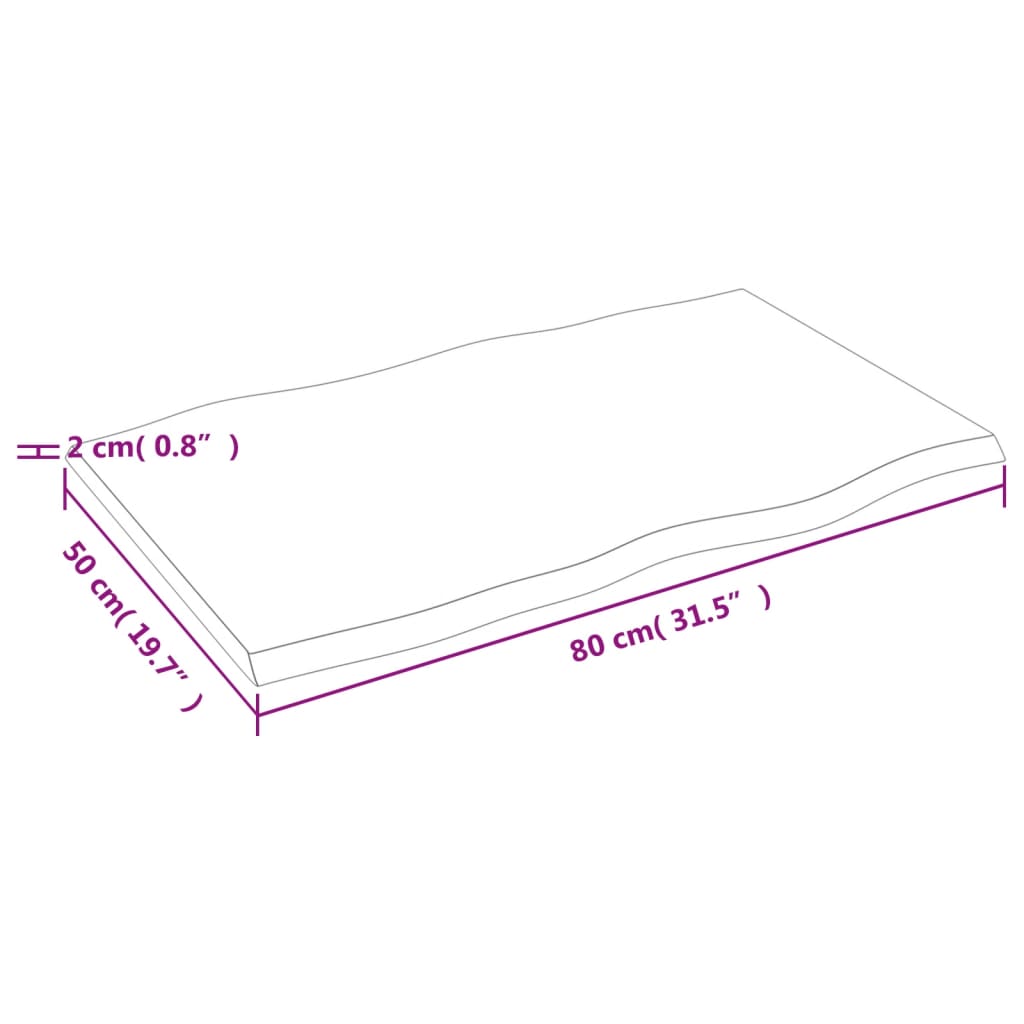 vidaXL Plateau de table 80x50x2 cm en chêne massif traité avec bord naturel
