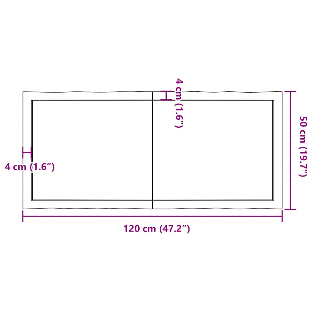 vidaXL Tischplatte 120x50x(2-6) cm Massivholz Behandelt Baumkante