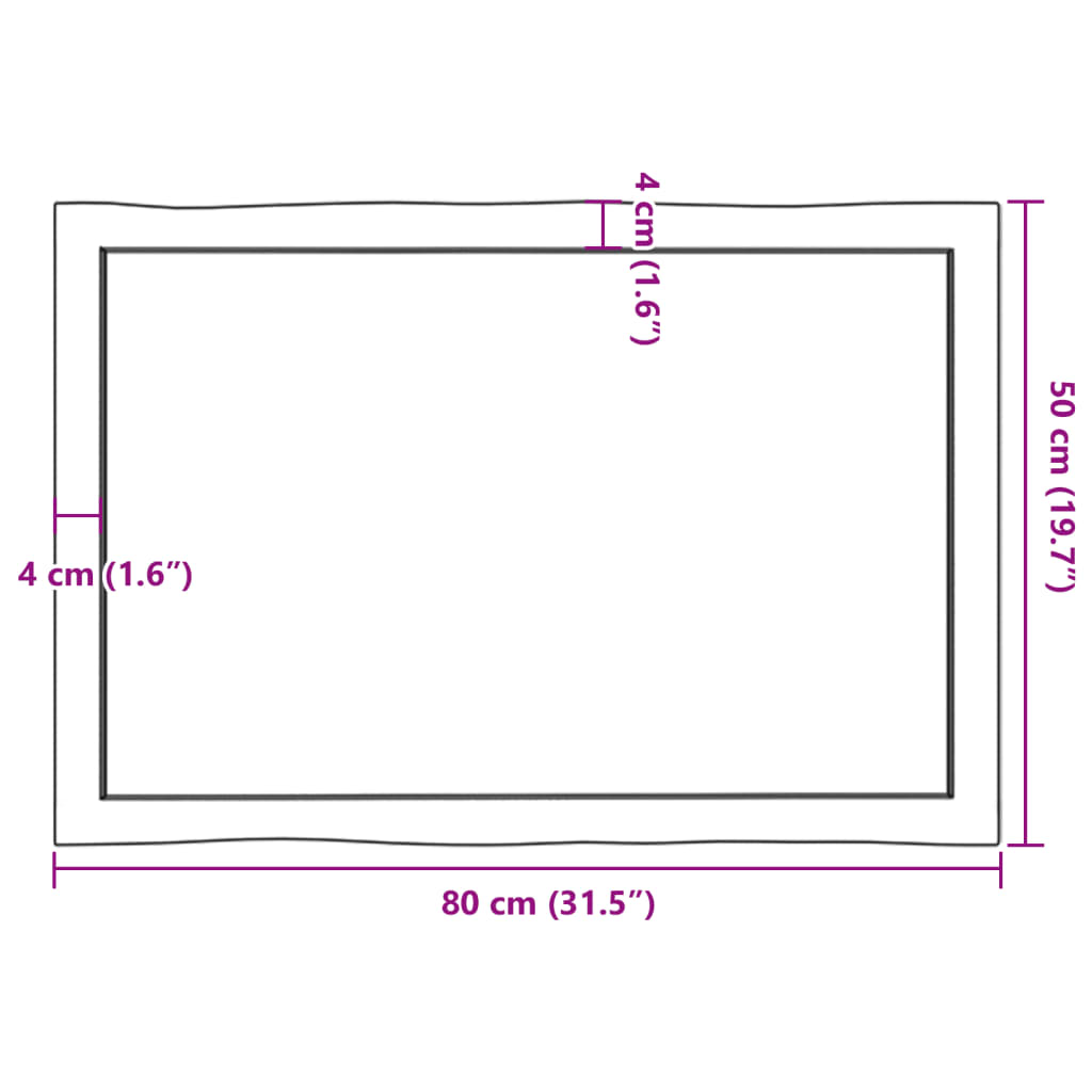 vidaXL Plateau de table 80x50x(2-4) cm bois massif traité avec bord naturel