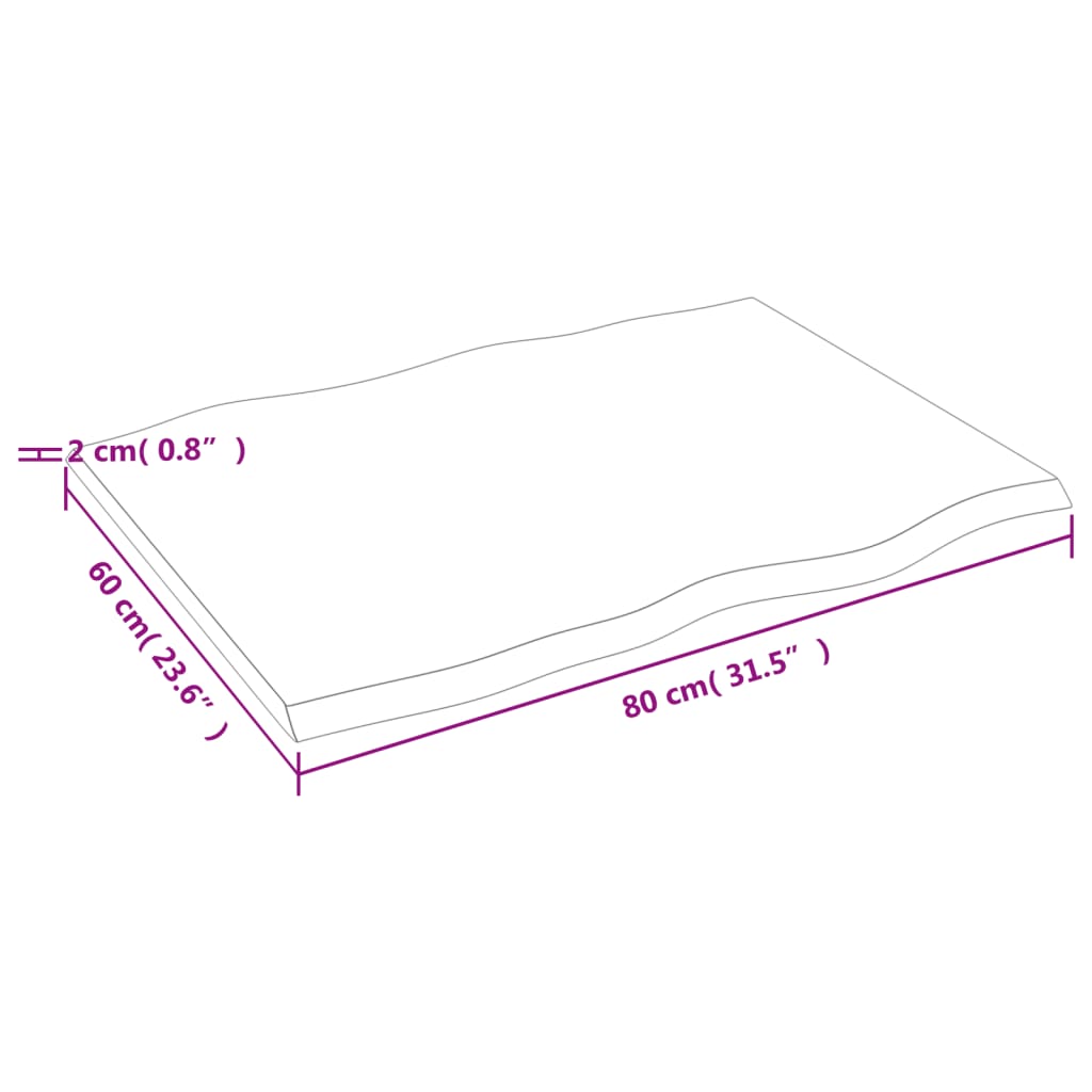 vidaXL Plateau de table 80x60x2 cm en chêne massif traité, bords naturels