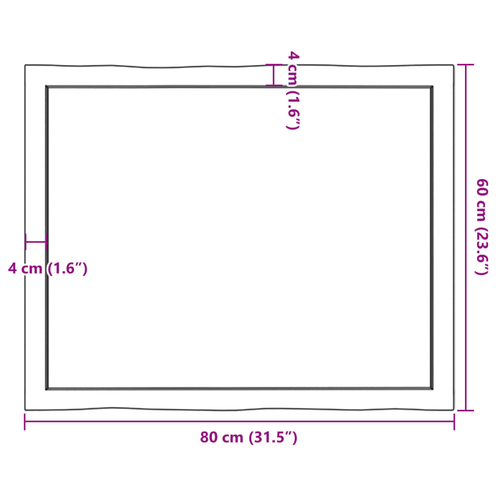 vidaXL Plateau de table 80x60x(2-6) cm en bois massif traité avec bords naturels