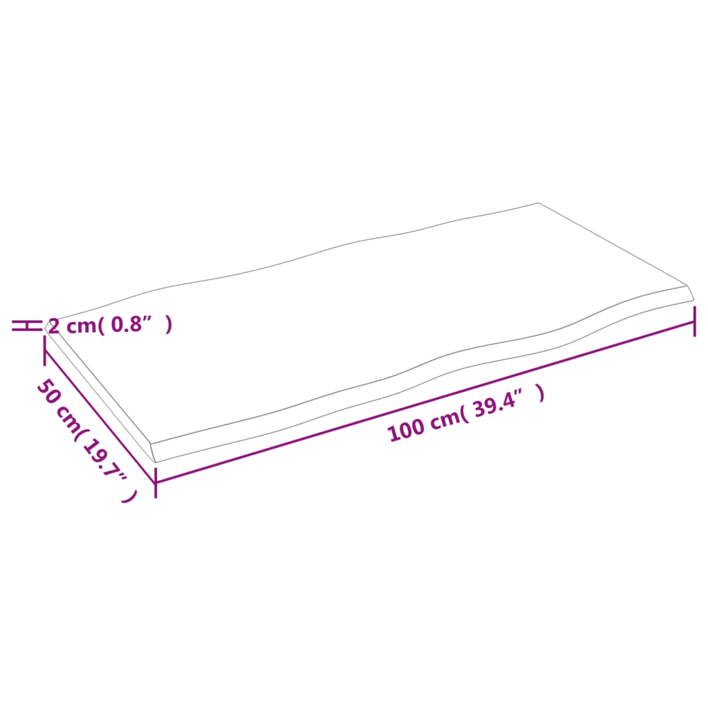 vidaXL Plateau de table 100x50x2 cm Chêne massif traité Bord naturel