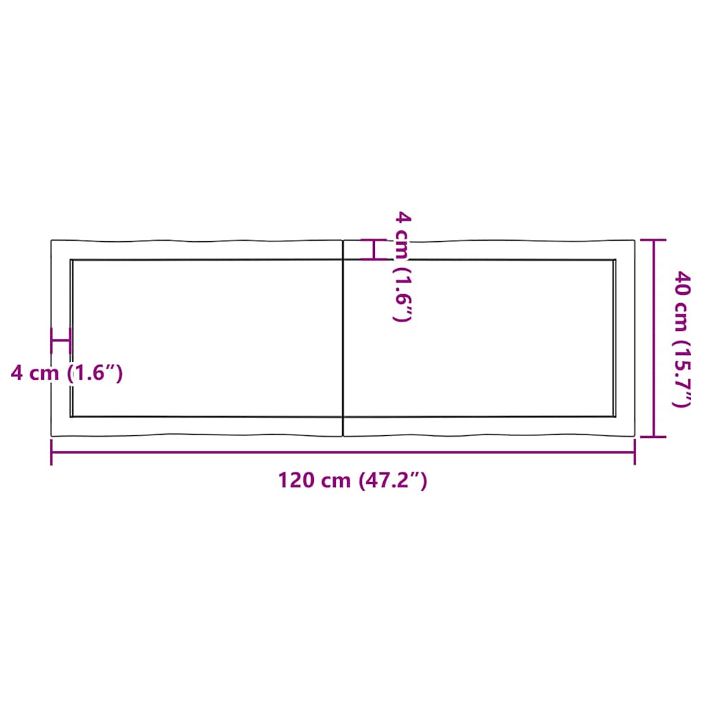 vidaXL Tischplatte 120x40x(2-6) cm Massivholz Behandelt Baumkante
