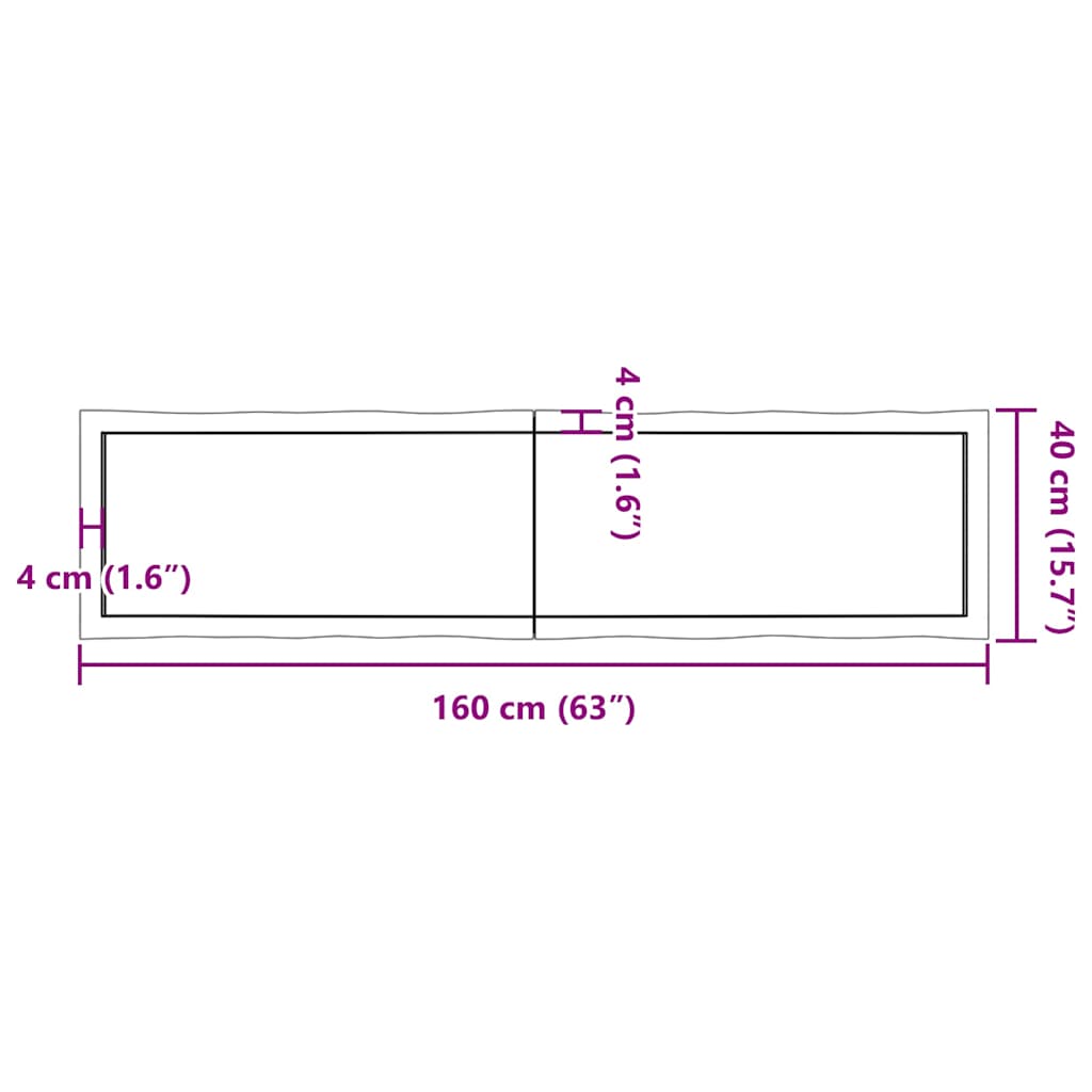 vidaXL Tischplatte 160x40x(2-4) cm Massivholz Behandelt Baumkante