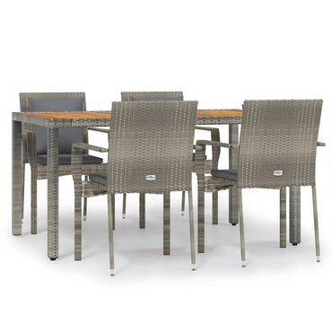 vidaXL 5-tlg. Garten-Essgruppe mit Kissen Grau Poly Rattan