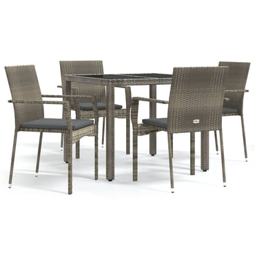 vidaXL 5-tlg. Garten-Essgruppe mit Kissen Grau Poly Rattan
