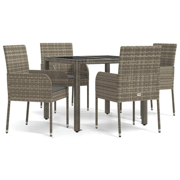 vidaXL 5-tlg. Garten-Essgruppe mit Kissen Grau Poly Rattan
