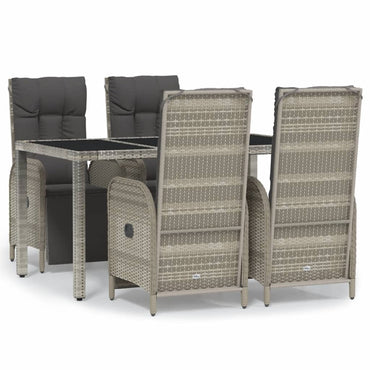 vidaXL 5-tlg. Garten-Essgruppe mit Kissen Grau Poly Rattan
