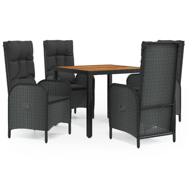 vidaXL 5-tlg. Garten-Essgruppe mit Kissen Schwarz Poly Rattan